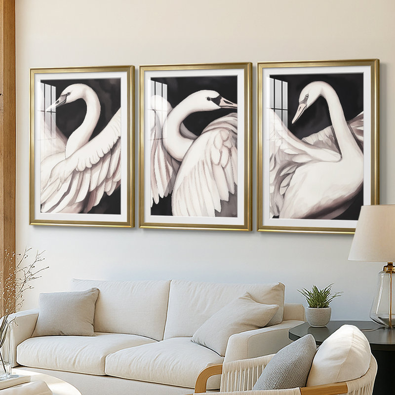 ANIMALS Series CECXLI - Impression encadrée sur mesure de qualité supérieure - 3 pièces, H 19 po x l 45 po, Doré