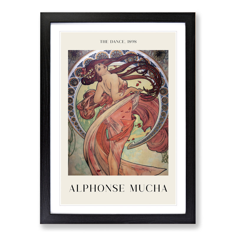 The Dance by Alphonse Mucha - Picture Frame Painting, 48cm H x 36cm W x 2cm D, Black Framed