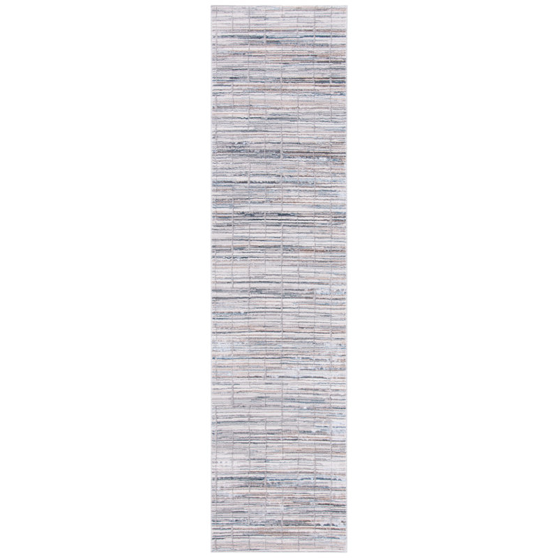 Tapis géométrique gris / ivoire, Tapis de couloir 2 pi 2 po x 9 pi