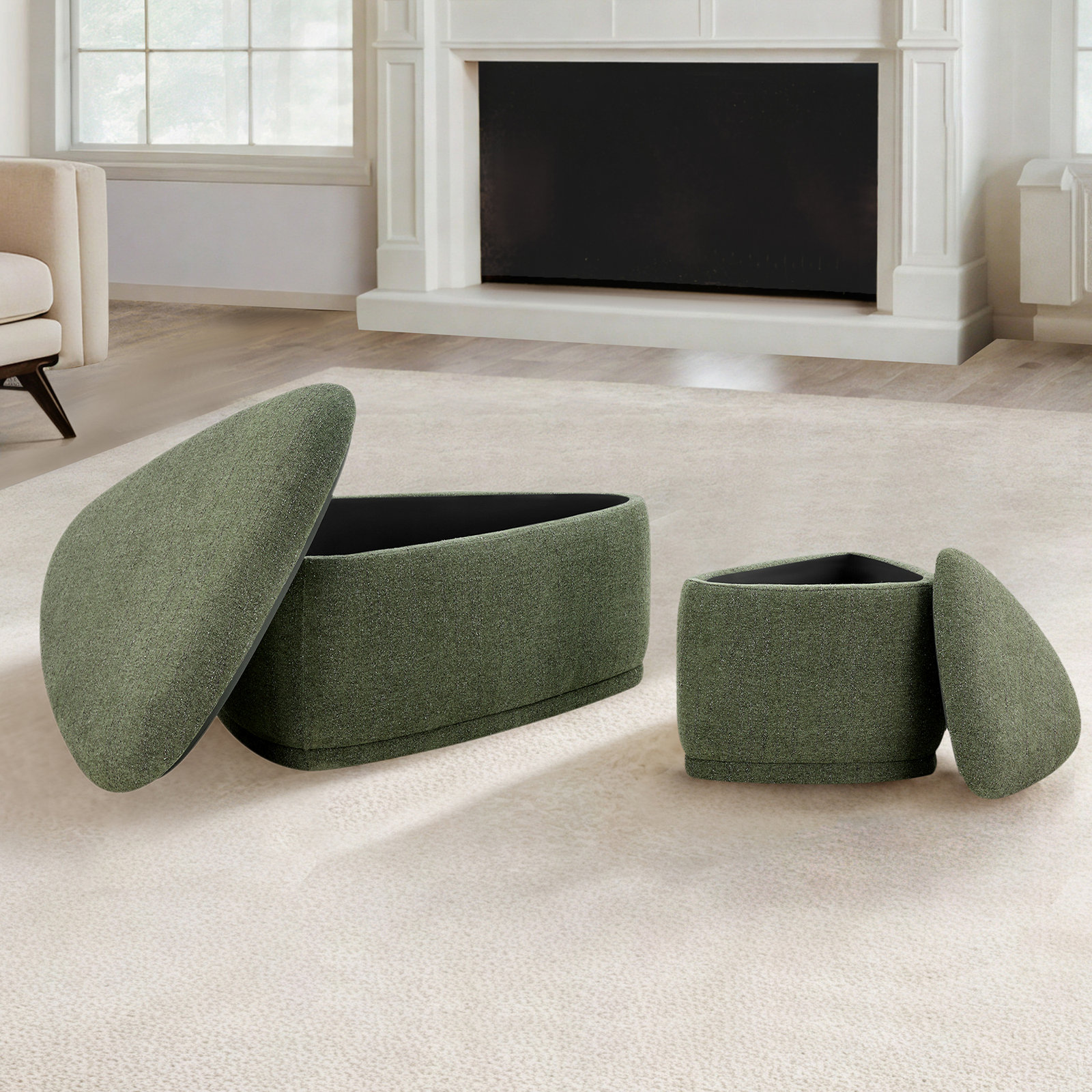 Adna 44" Ottoman Set, Mellow Forest Green Boucle