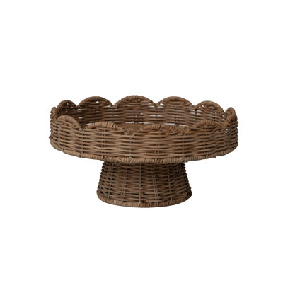 Hand-Woven Rattan Scalloped Pedestal, Multicolor