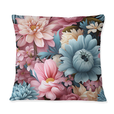 Blue And Pink Pastels Peonies Flowers Accent - Floral Printed Throw Pillow