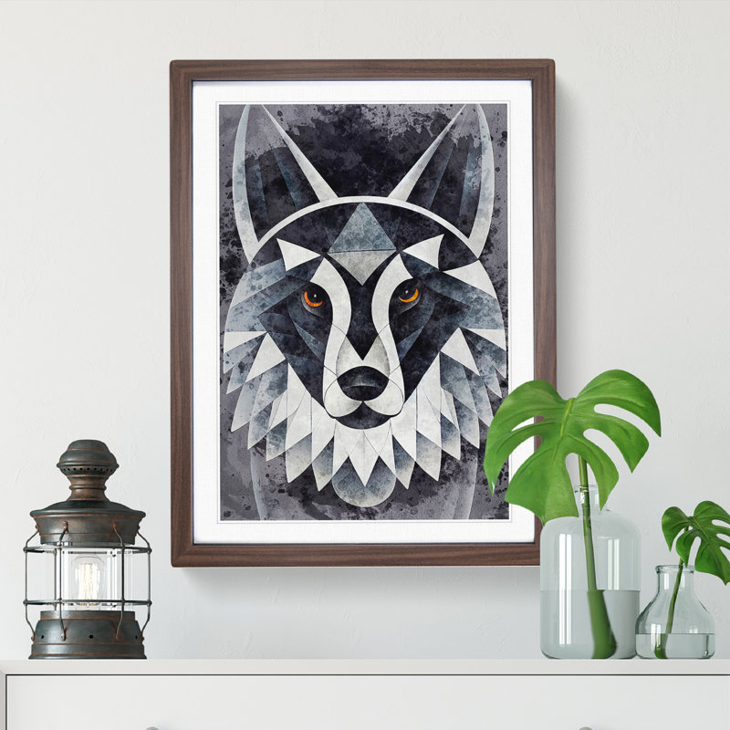 Abstract Watercolour Wolf No.2 - Single Picture Frame Print, 64cm H x 46cm W x 2cm D, Walnut Framed
