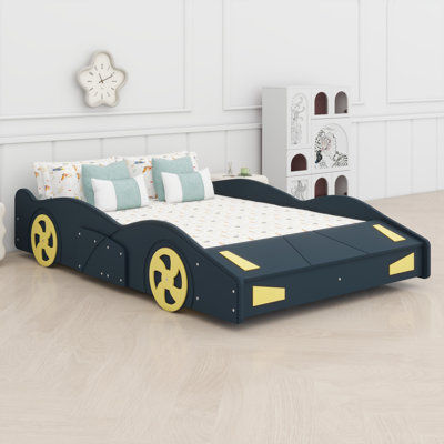 Base de lit plateforme de voiture de course pour enfants avec compartiments de rangement