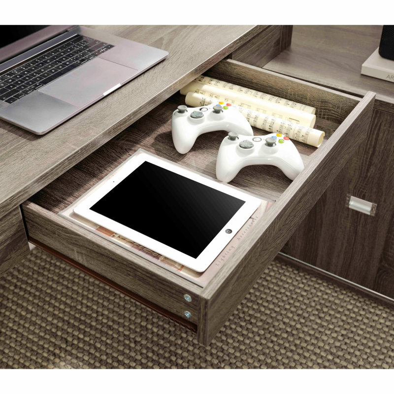 Bureau en L avec mini huche et trois tiroirs