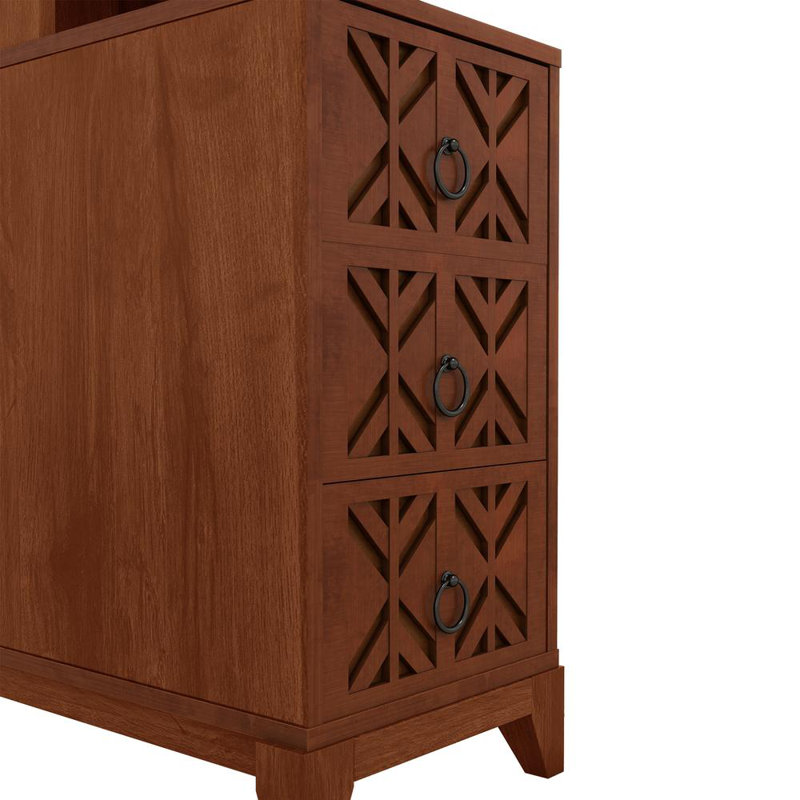 End Table with 3 Drawers, Charging Station and 4 Open Shelves – Tall Side Table for Bedroom and Corner