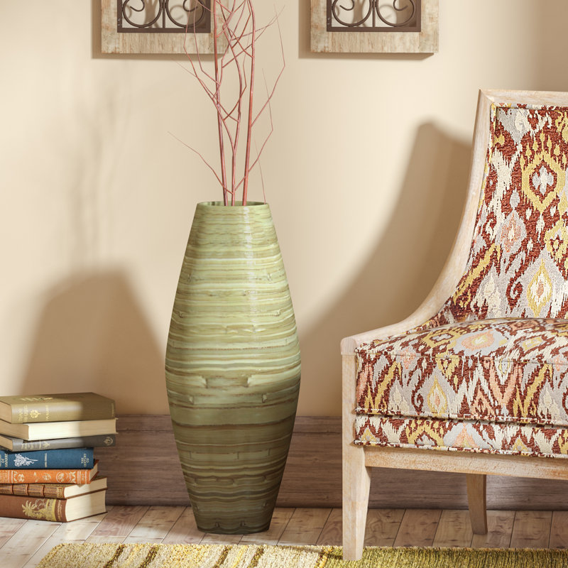 Grand vase de plancher en bambou fabriqué à la main Teebar, H 27,5 po x l 11 po x P 11 po, Naturel