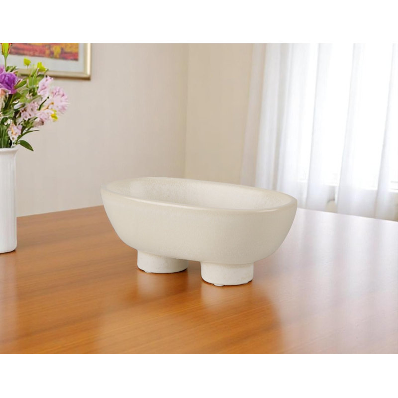 Centre de table ovale en céramique crème de 20 cm (8 po)