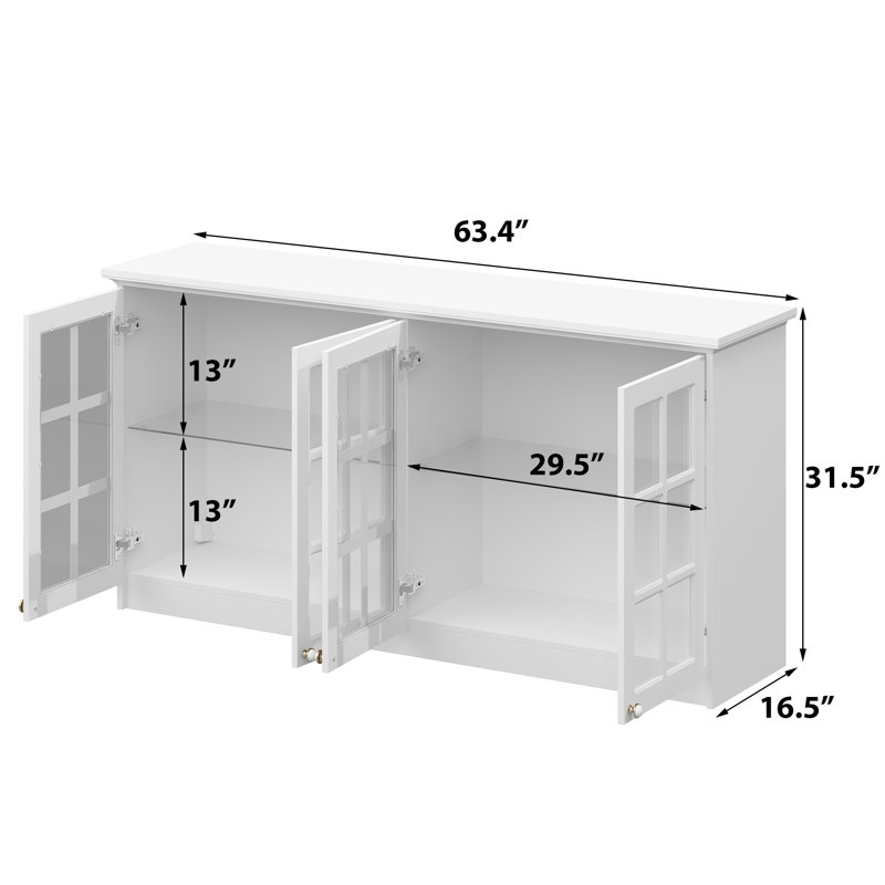 Versatile 4-Door Storage Cabinet With Tempered Glass