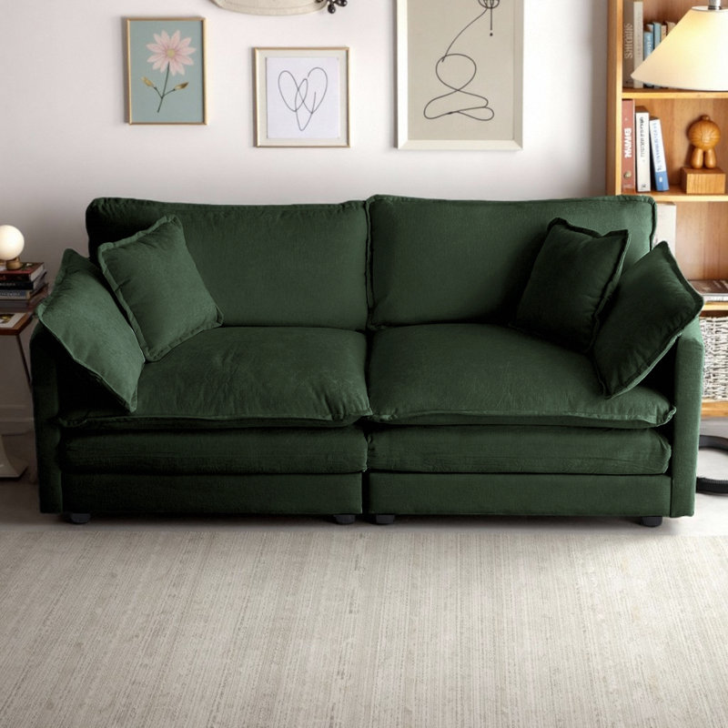 Canapé-lit moderne en chenille pour 2 places avec 4 coussins, siège profond et options de combinaison flexibles, Vert