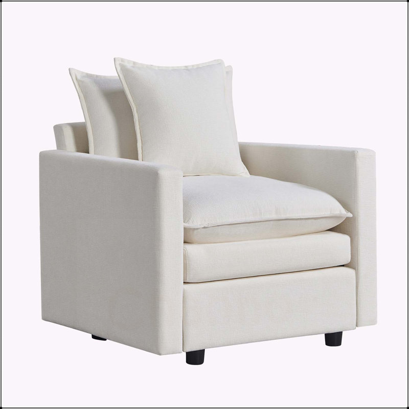 Chenille Fabric Comfy Deep Single Seat Sofa, White