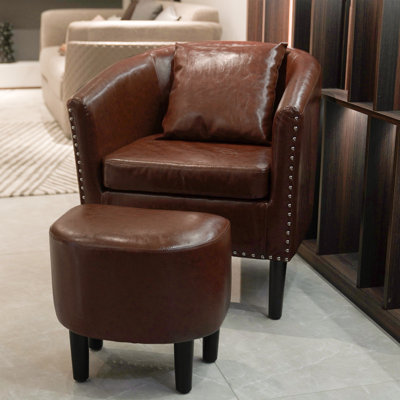 Senchal Faux Leather Barrel Chair with Ottoman