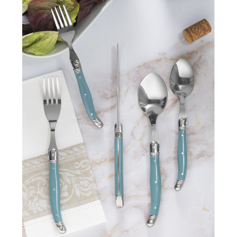 Aegean Teal Stainless Steel Flatware Set, Service for 4