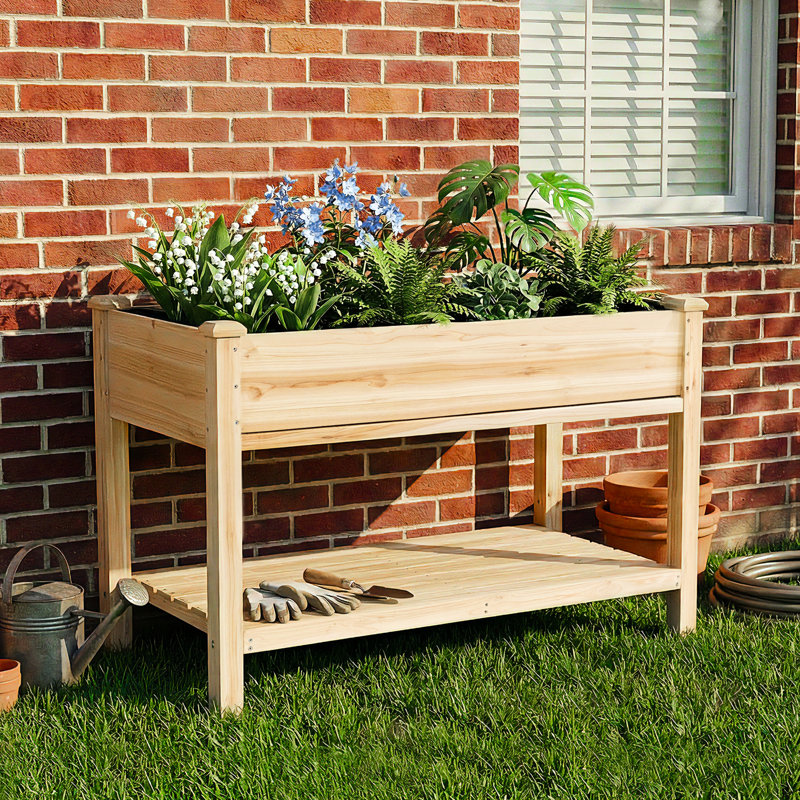 Pot à fleurs surélevé avec plateau coulissant et drainage, adapté à la culture des herbes dans les jardins