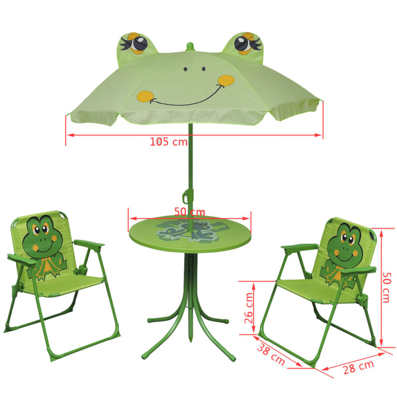 Darrian 3 Piece Kids' Garden Bistro Set with Parasol, Green
