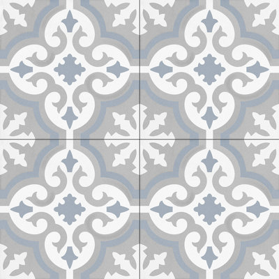 Bliss Revival - Blue, 8 in. Spanish/Moroccan Encaustic Porcelain Floor and Wall Tile