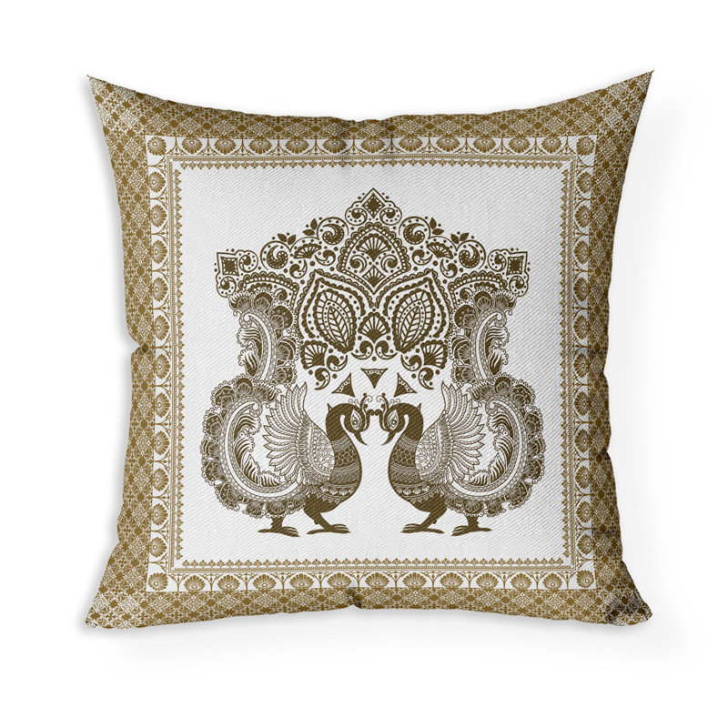 Coussin Peacock Prowess, Blanc / beige, H 26 po x l 26 po