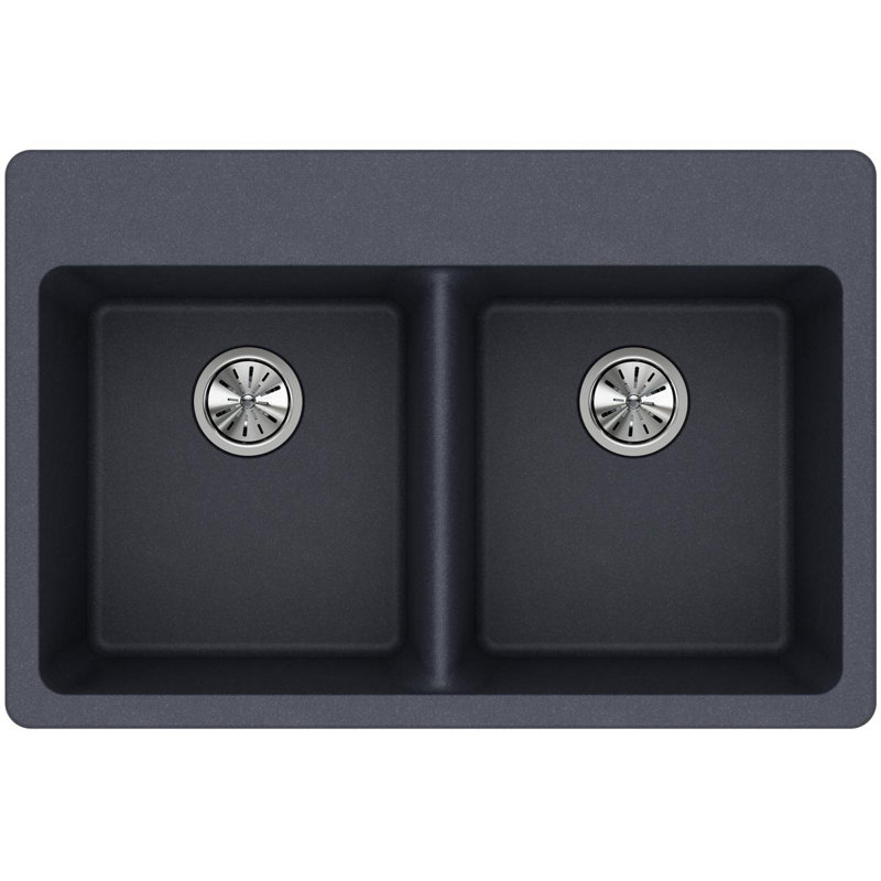 Quartz Classic 33" x 22" x 9-1/2" Double Basin Drop-in Kitchen Sink, Dusk Gray