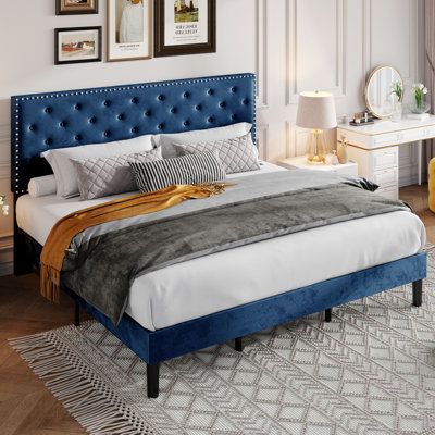 Divino Tufted Upholstered Platform Bed with Adjustable Headboard