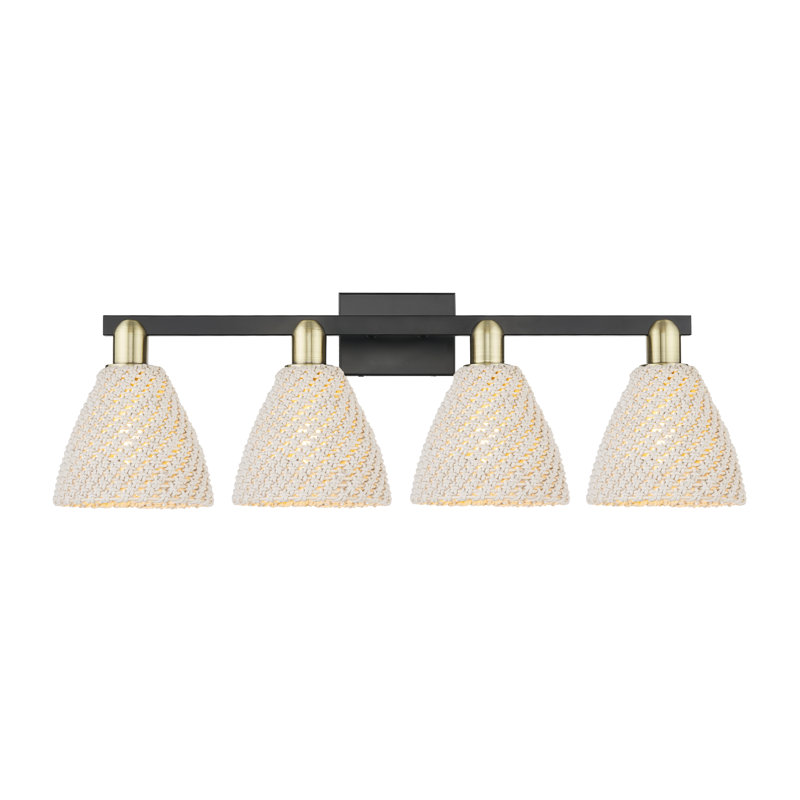 Ciesla Bath Vanity Light with Natural Fiber Shade, Antique Brass/Matte Black, 4 Lights, 11.25" H x 36" W x 8.25" D