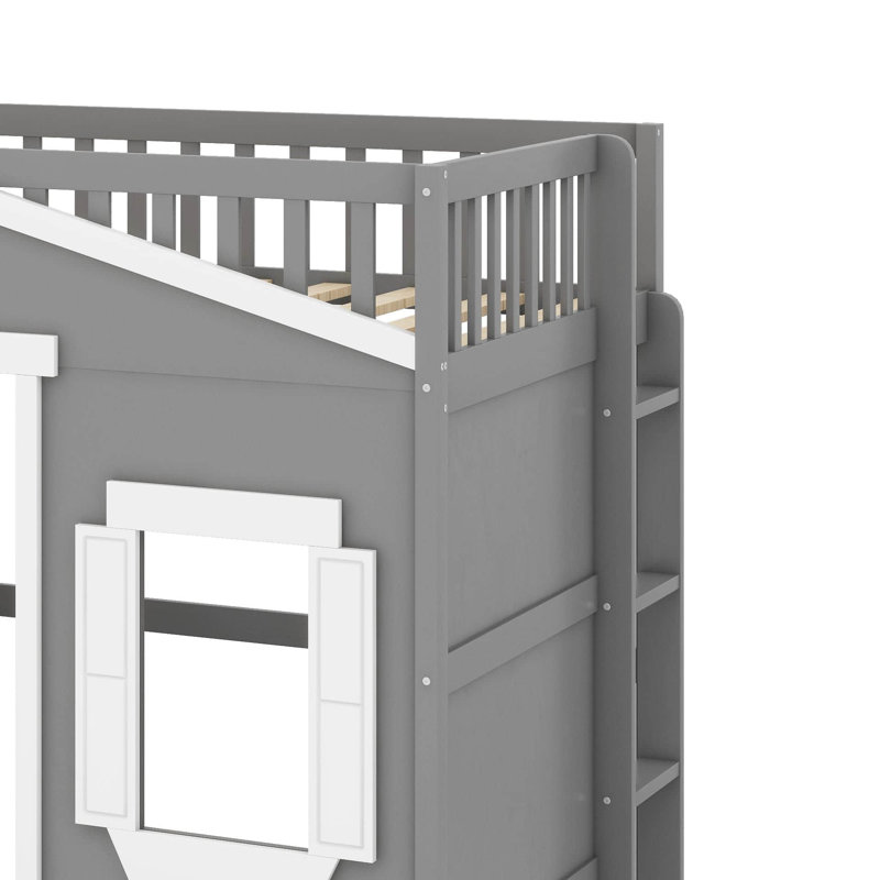 Lit mezzanine simple avec échelle, Gris / Blanc