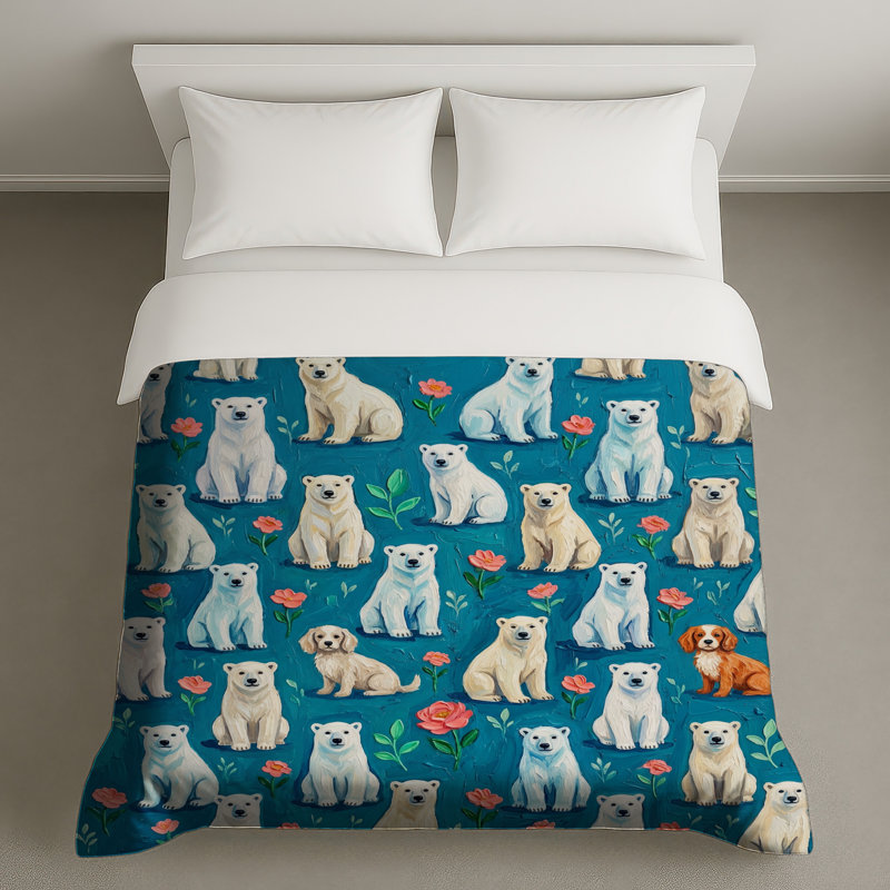 Polar Bears And Dogs Duvet Covers, Queen