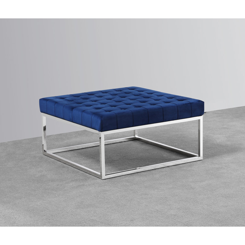 Hollingsworth Velvet Ottoman, Navy Blue, Silver