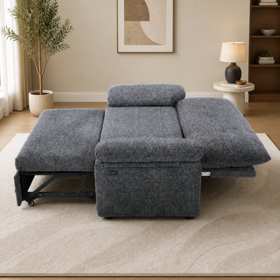 Canapé-lit de 50 po, tissu en chenille, dossier réglable à 90 ° et 180 °, lit escamotable, accoudoir amovible avec rangement, ports de chargement USB et Type-C