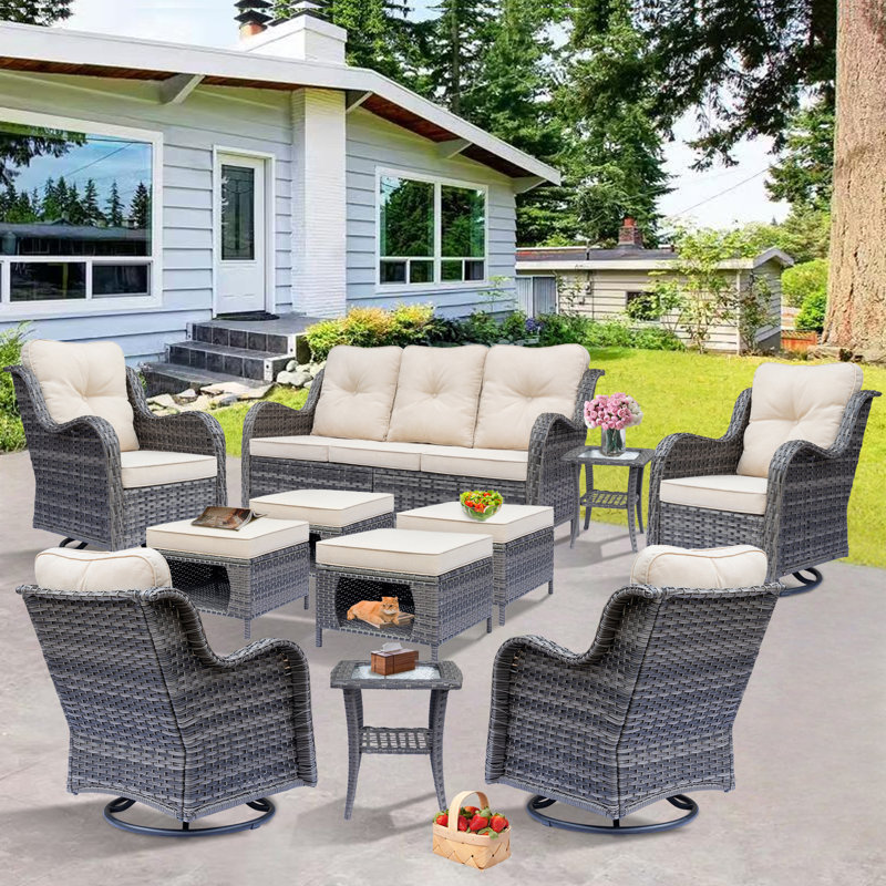 Ensemble de conversation pour 7 personnes avec coussins (ensemble de 11), Beige