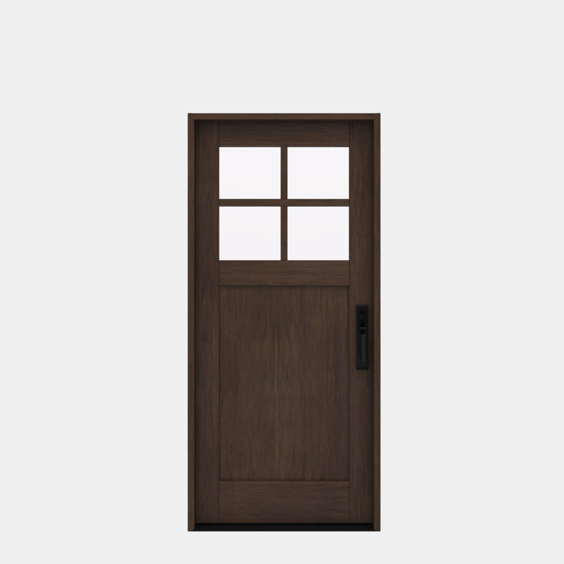 CRF-P1G4-SW-80_1 | Porte simple 37,75 po x 82 po, extérieur pré-monté RTA, 4 panneaux SDL, 1 panneau, bois d'acajou brut