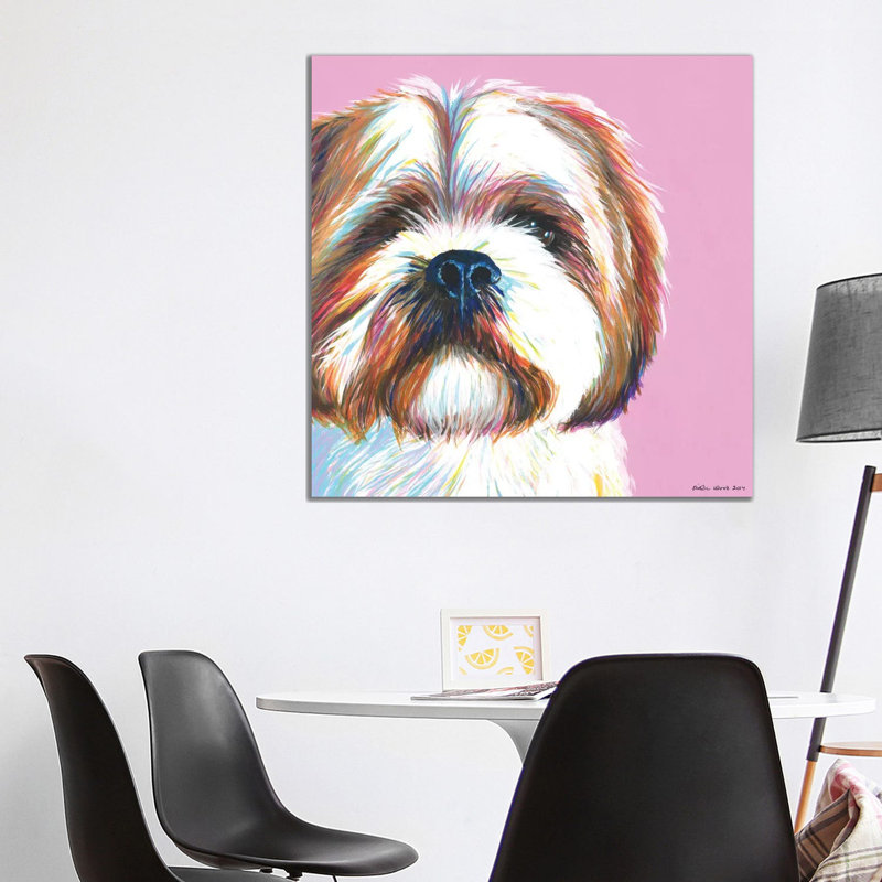 Shih Tzu On Pink, Square by Kirstin Wood - Wrapped Canvas Painting, Wrapped Canvas, 93.98 cm H x 93.98 cm W x 3.175 cm D