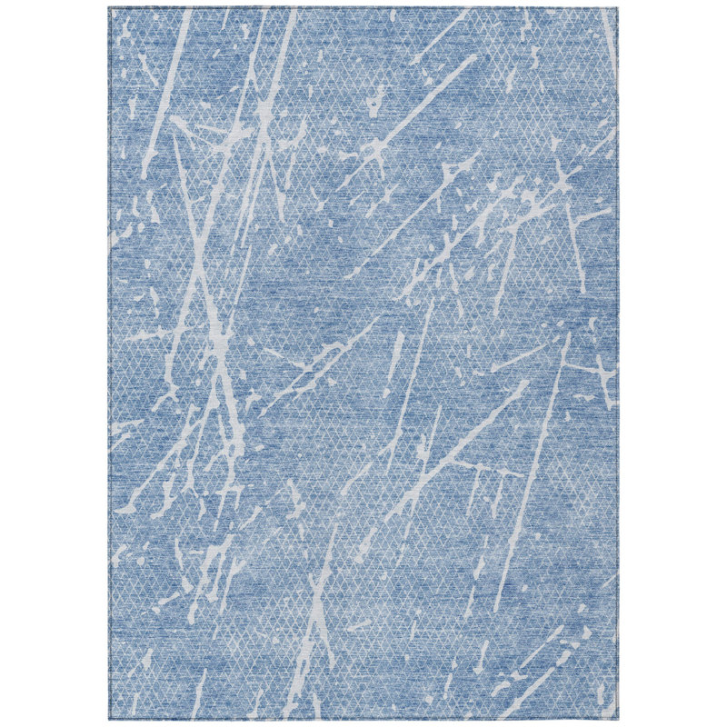 Tapis intérieur lavable abstrait bleu et ivoire 5 pi x 8 pi