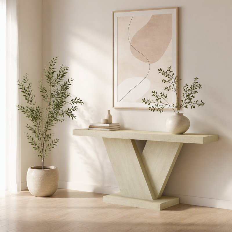 Console en L 66 po avec pieds en X et placage de bois massif, Walnut
