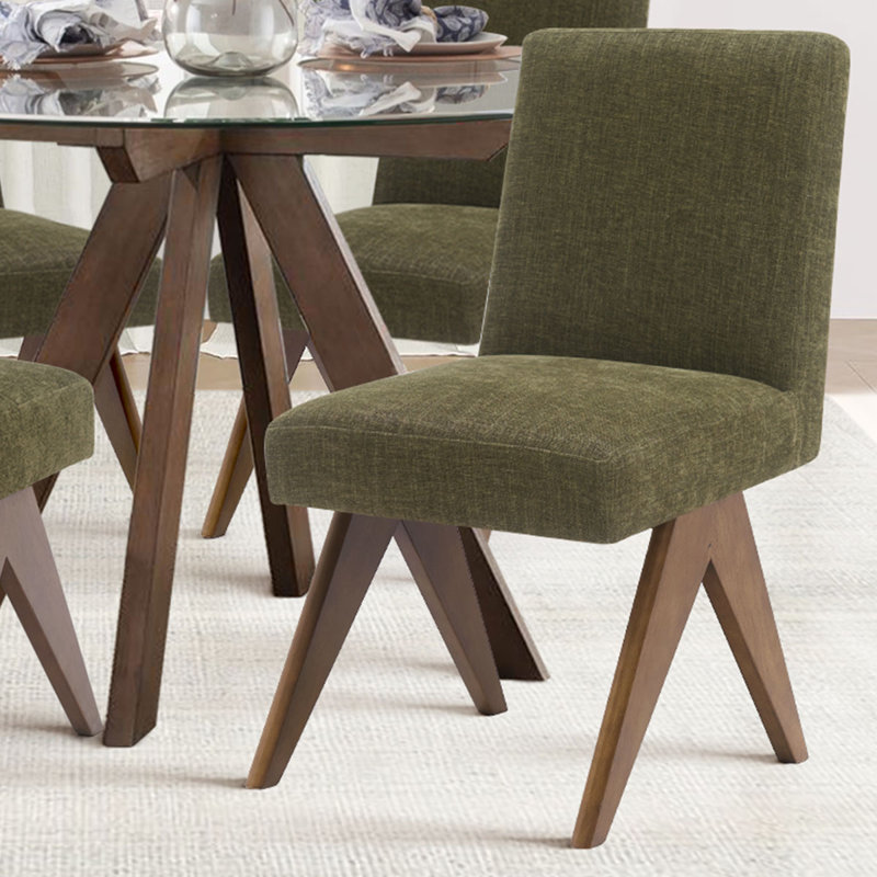 Ommar Set of 4 18'' Seat Height Upholstered Solid Wood Full Back Dining Chair, Green