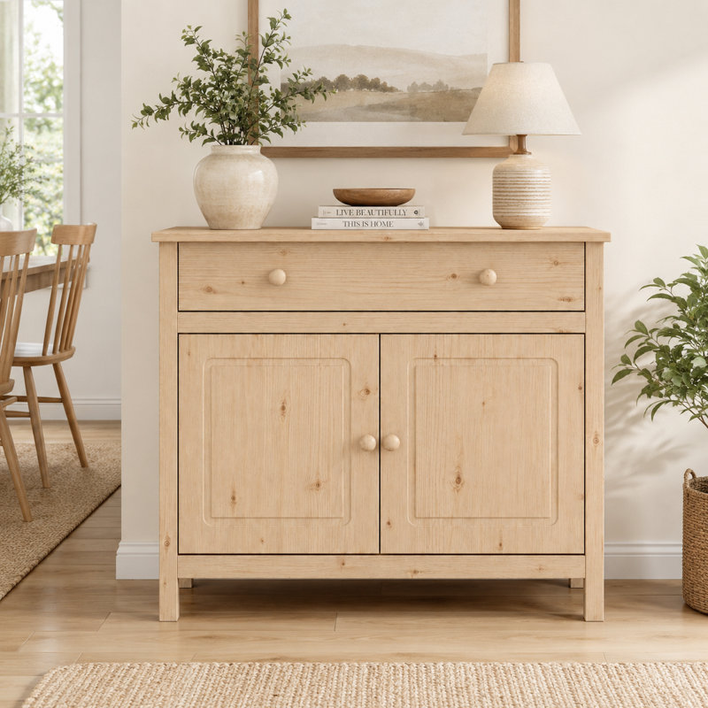 Pine Wood Sideboard & Buffet: 43.89" Wide with 2 Doors and 1 Drawer - Enhance Your Space, Natural