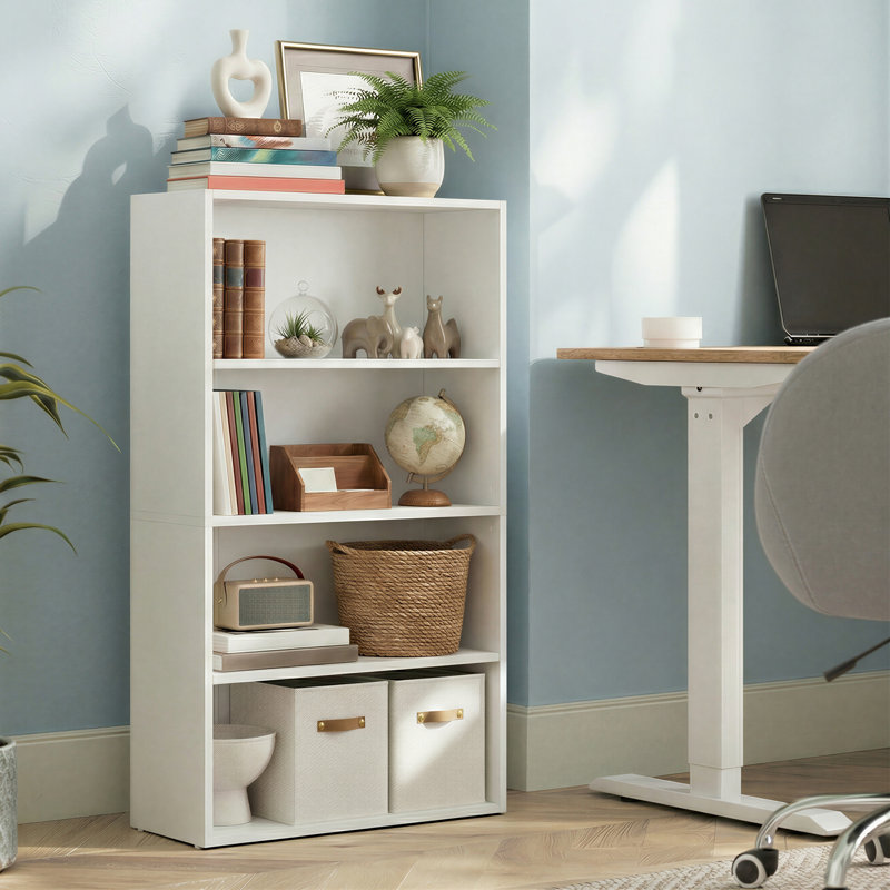 Sayef Standard Bookcase, (4 Shelves) 42.3" H x 23.6" W x 9.4" D, Cloud White