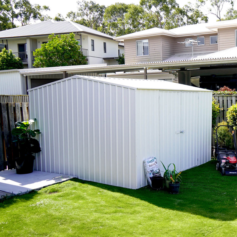 Absco Premier 10' W x 10' D Metal Galvanized Steel Weather Resistant Storage Shed Surfmist, White