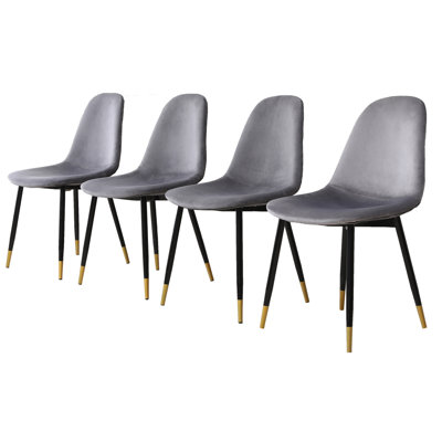 De 4 chaises de salle à manger contemporaines, rembourrage en mousse épaisse grise, velours doux, pieds en métal avec accent doré, l 17,68 po x P 21,82 po x H 33,07 po, revêtement en velours 4 chaises, finition dorée