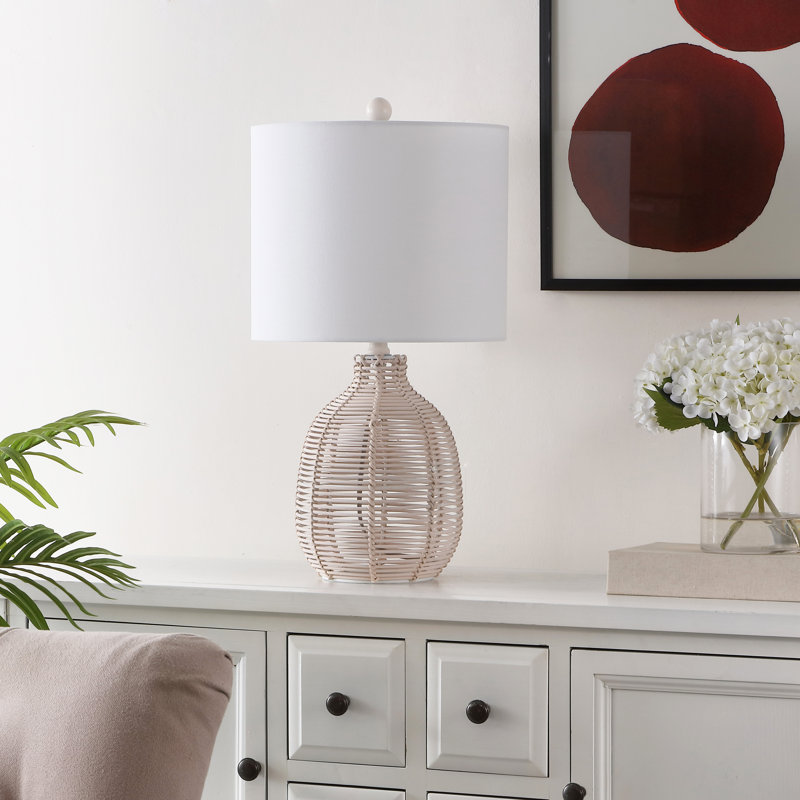 Robbin, 23 po, noir, lampe de table en rotin, Blanc