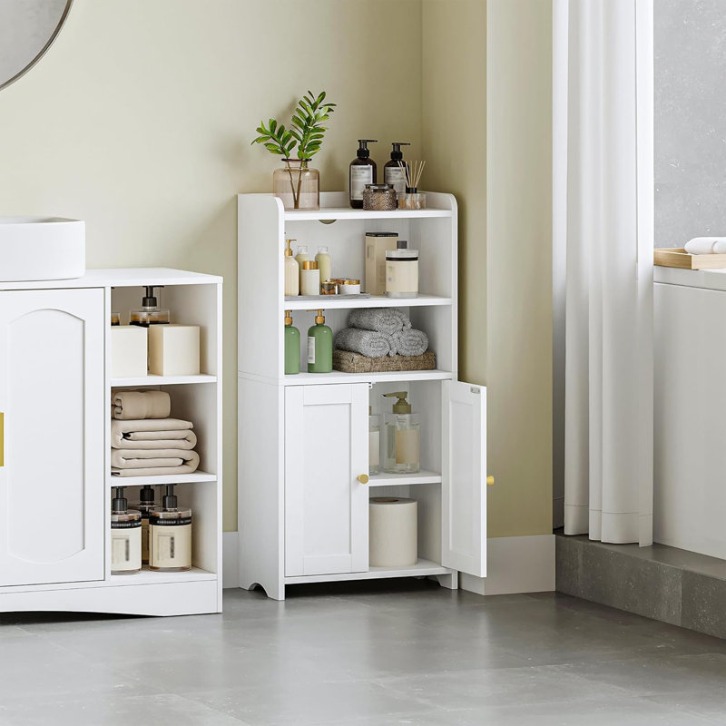 Small Bathroom Storage Cabinet, Bathroom Organizers And Storage With 2 Doors And Shelves, Floor Cabinet Freestanding With Adjustable Shelf For Small Spaces, (Streamlined American, White)