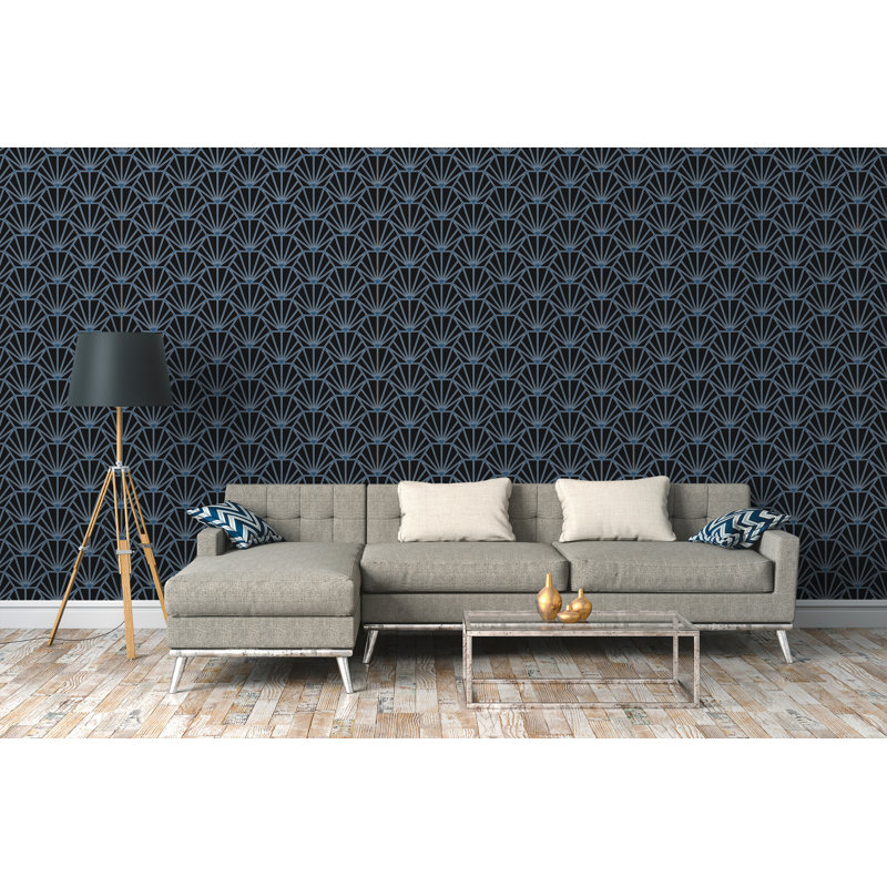 10.05m x 53cm Metallic Finish Wallpaper Roll, Black/Blue/White