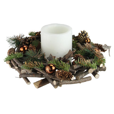 Green and Brown Pine Cones Winter Foliage Twig Artificial Autumn Wreath - 12-Inch Unlit