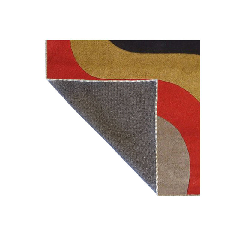 Wavy Multicolor Patterned Woven Base Machine Washable Rug, Square 3'3" Rug Pad Included