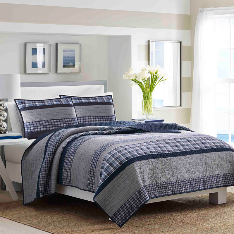 Blue and Gray Cotton Quilted Standard Sham