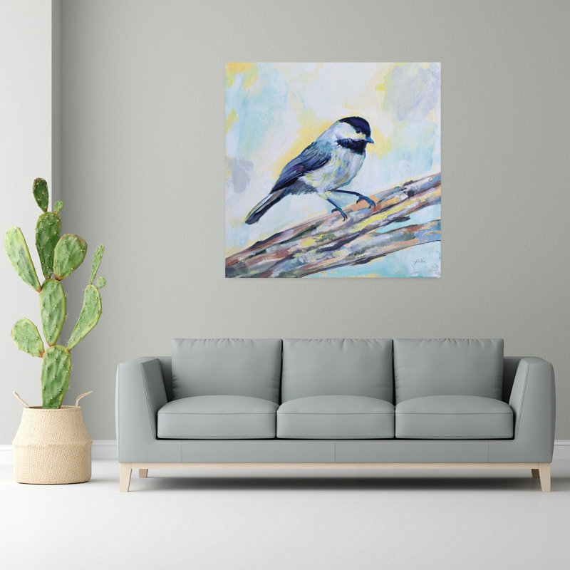 Art contemporain mésange avec animaux, H 48 po x l 48 po