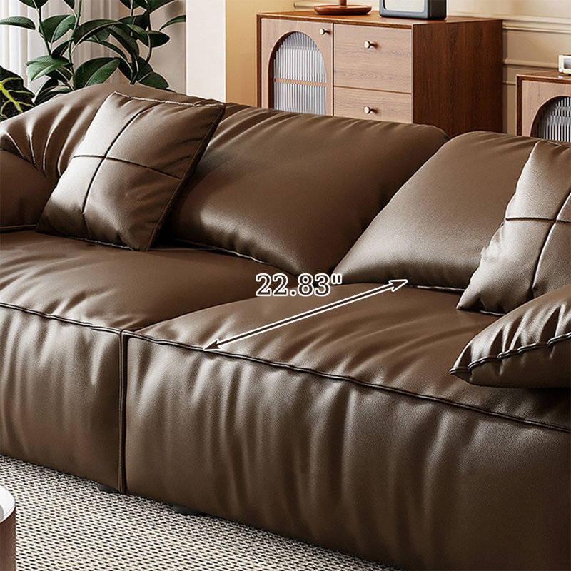 Coussin de canapé modulaire en cuir véritable Coffee, H 31,5 po x l 94,49 po x P 41,34 po, 3