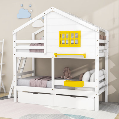 Twin Over Twin 2 Drawers Wood House Bunk Bed -  Harper Orchard, FEDA2B08D47D4BA6A5354C4859E27B3B