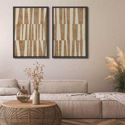 «Set Taupe Tones Modern Geometric Abstract», 2 pièces sur toile