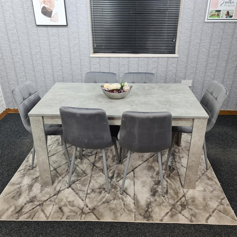 Amiela 6 - Person Dining Set, Grey, 7 Pieces: Table,6 Chairs, 75cm H x 140cm W x 80cm D