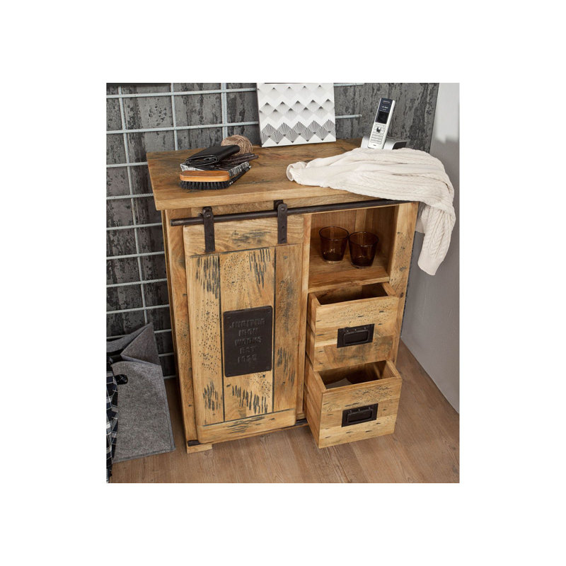 Railway Solid Wood 75 cm W Chest of 2 Drawers
